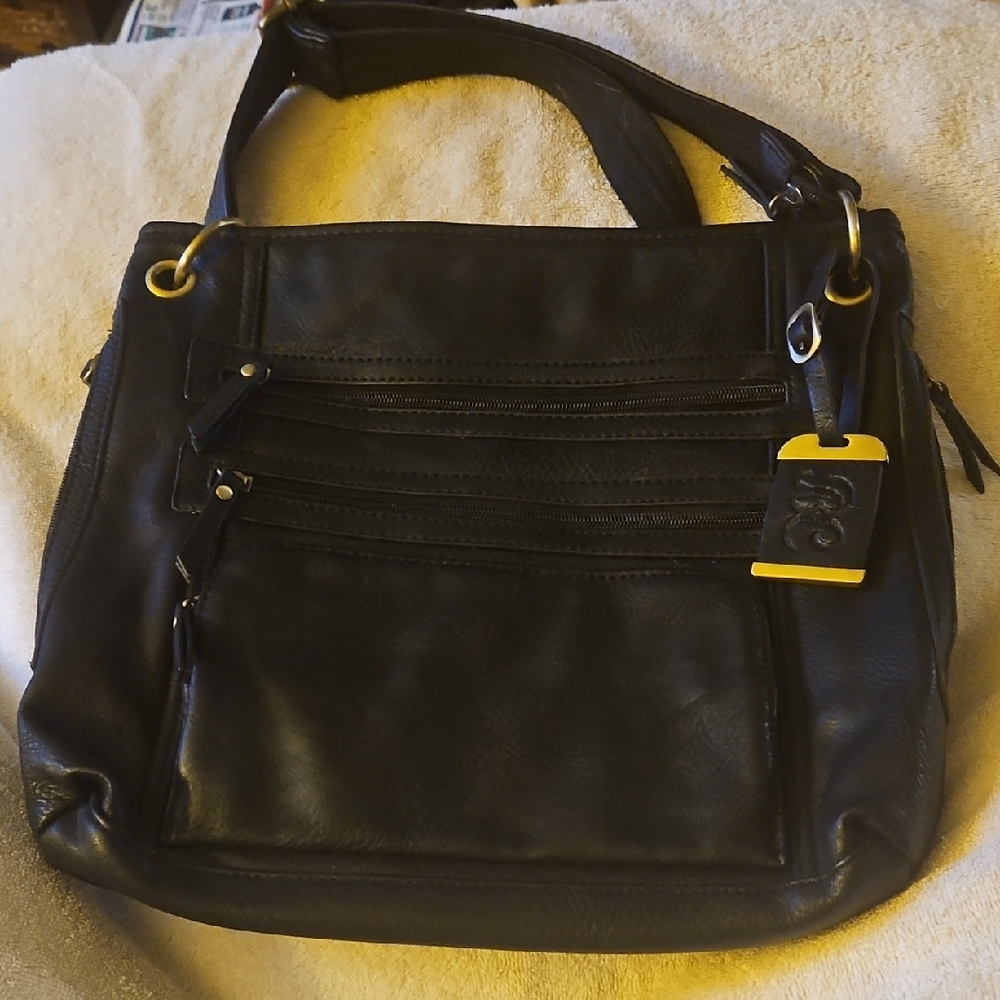 Elegant Bulldog Case Black Leather Shoulder Bag
